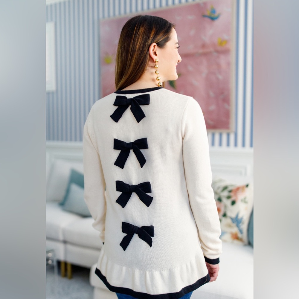 Sail To Sable Faith Bow Back Sweater Cream with Black Bows Cotton Wool Blend - S - Picture 5 of 16